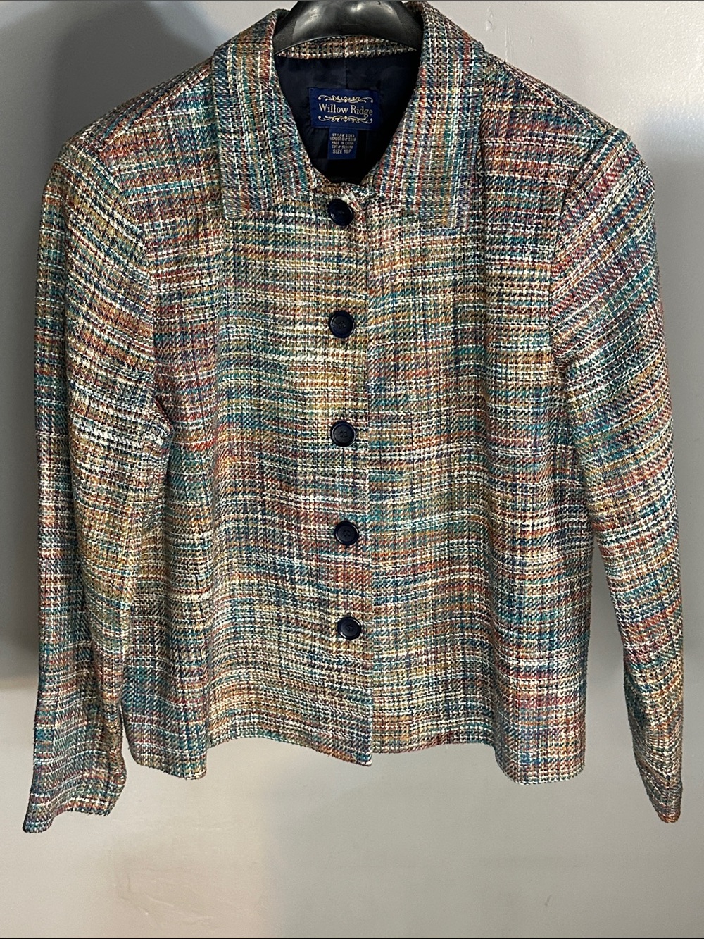 Vintage Willow Ridge Multicolor Tweed Button-Front Jacket